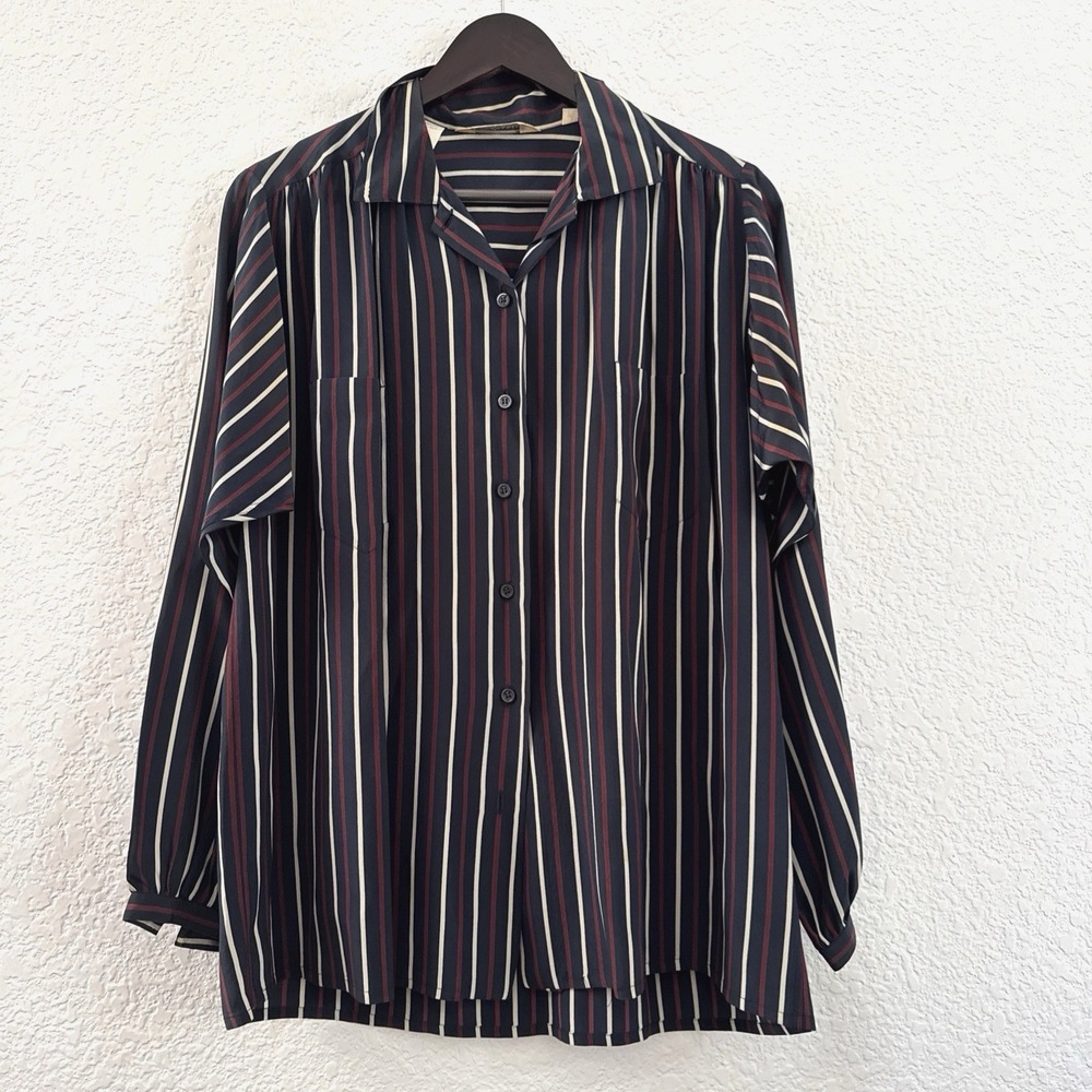 PANCALDI & B 100% Silk Striped Long Sleeve Blouse Size 00 Made in Italy